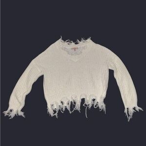 Women's White Distressed Sweater